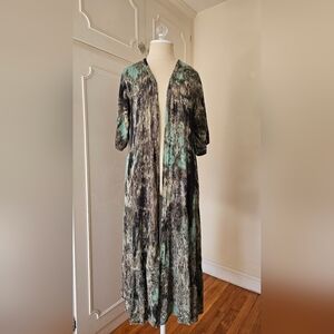 Quilts Ltd Sedona Abstract Brushstroke Maxi Kimono Top Cover-up Dress, Medium